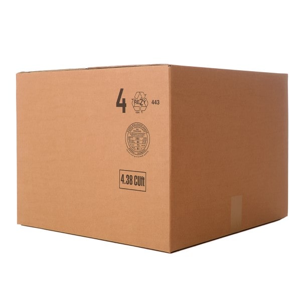 Une boîte de déménagement en carton de taille moyenne.
